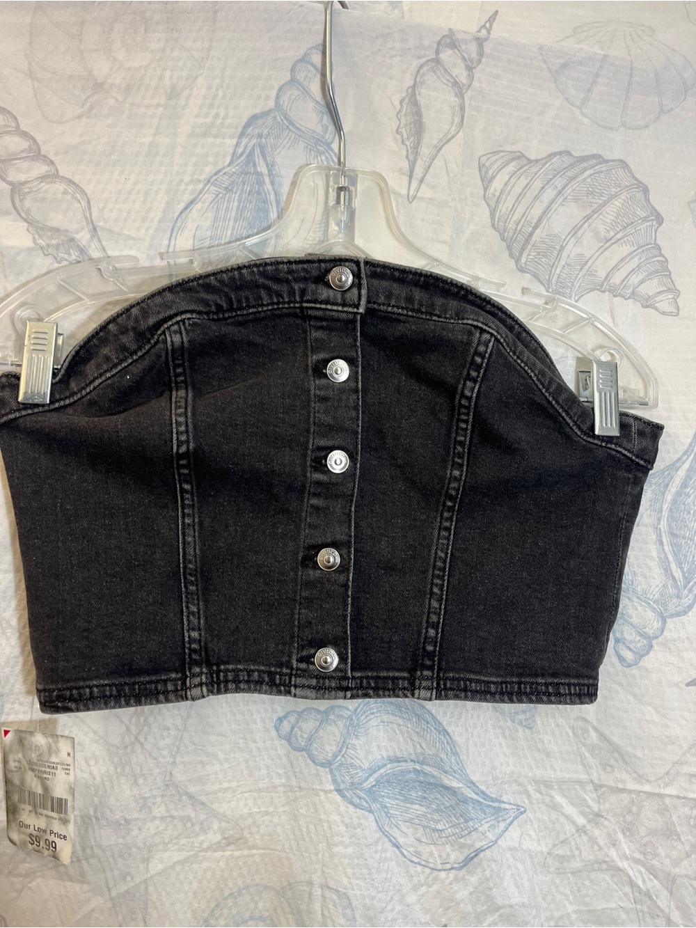 H&M Black Strapless Denim Crop Top with Front Buttons